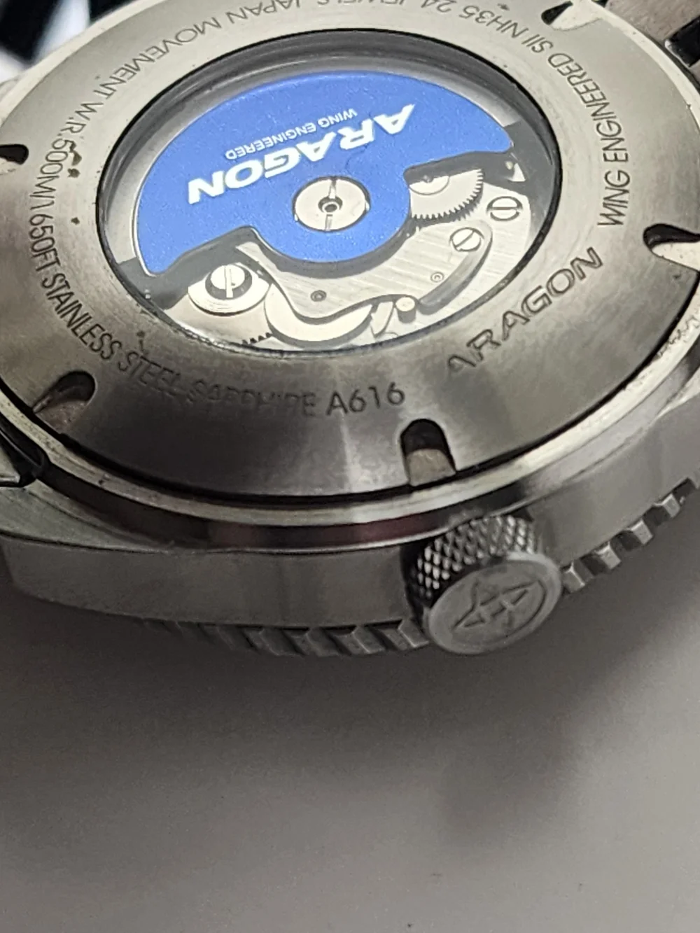 Aragon Automatic Diver Watch with Black Bezel and Abalone Dial